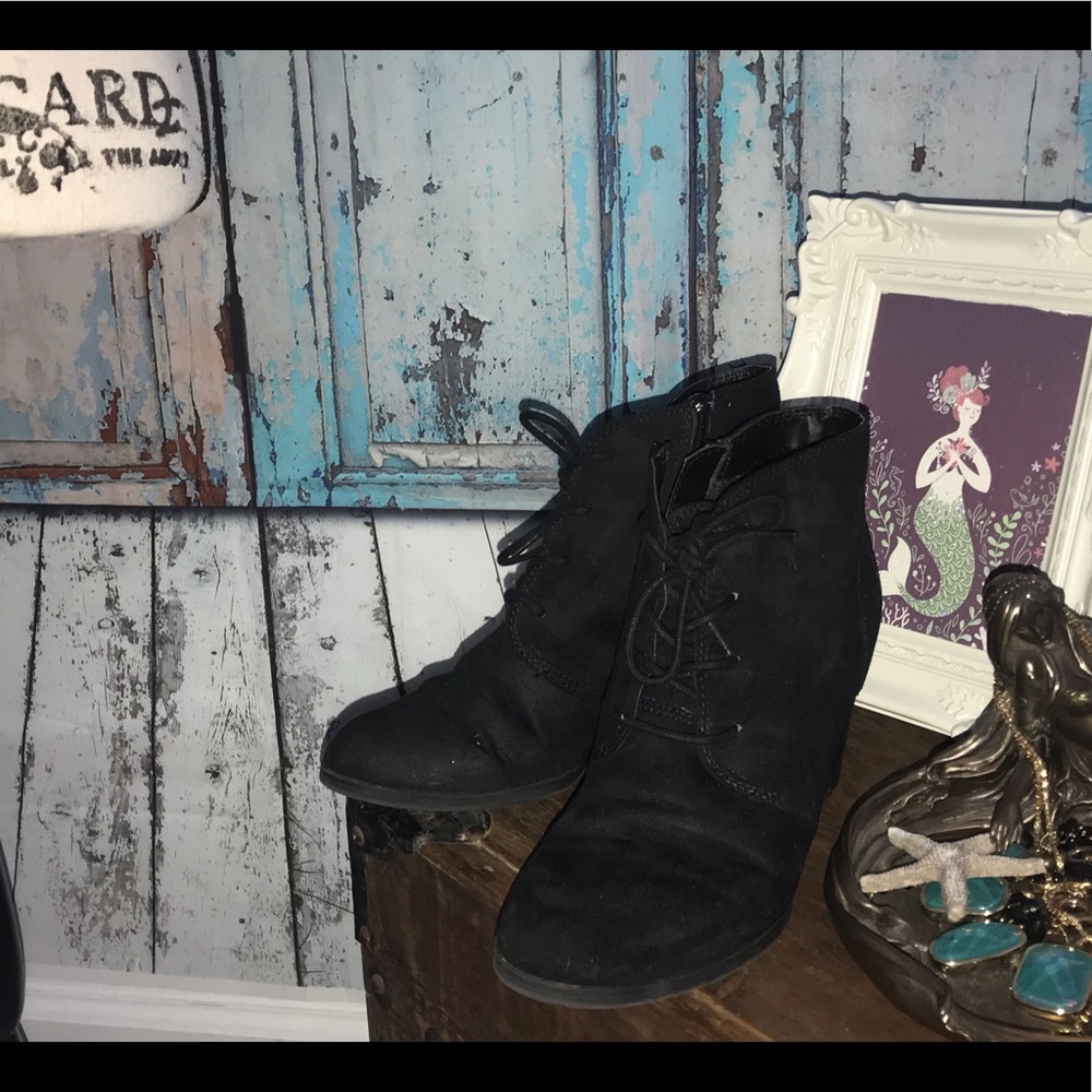 Black suede wedge ankle booties